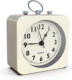 HEDMAI Reloj Despertador de repisa con Caja Cuadrada de Metal, Cuarzo analógico silencioso Que no Hace tictac, operación Simple para Dormitorio/Viaje/Escritorio/niños (Color: Blanco)