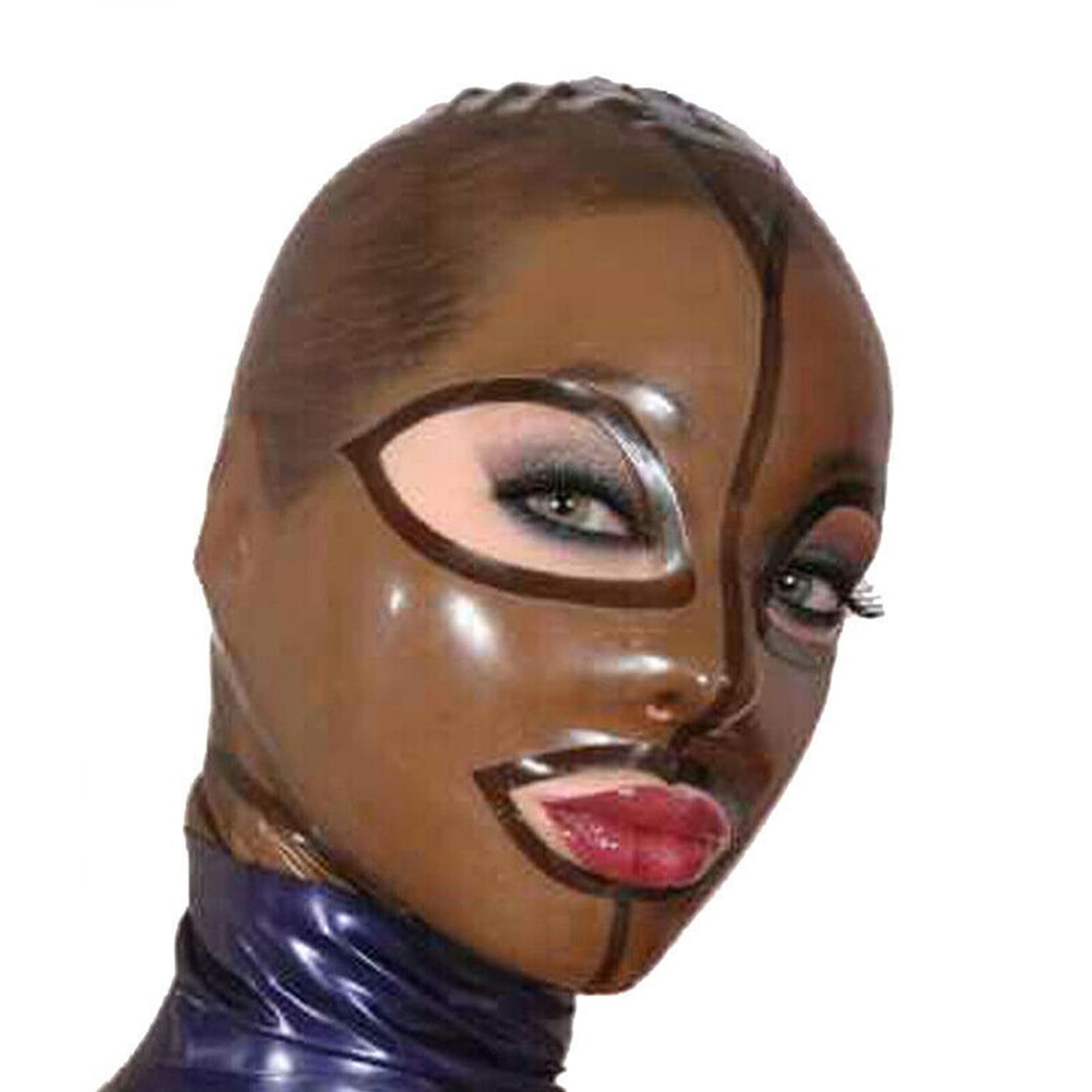 DSPENGS BDSM Latex Hood Riding Mask Transparent Face Hood Open Eyes Mouth for Cosplay Party Wear Couples Gift(Size:L-68CM)