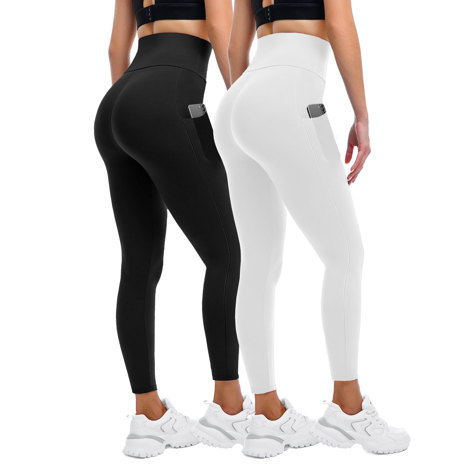 Leggings for Women UK with Pockets, 2 Pack Gym High Waisted Leggings for Workout Running Yoga — view 10