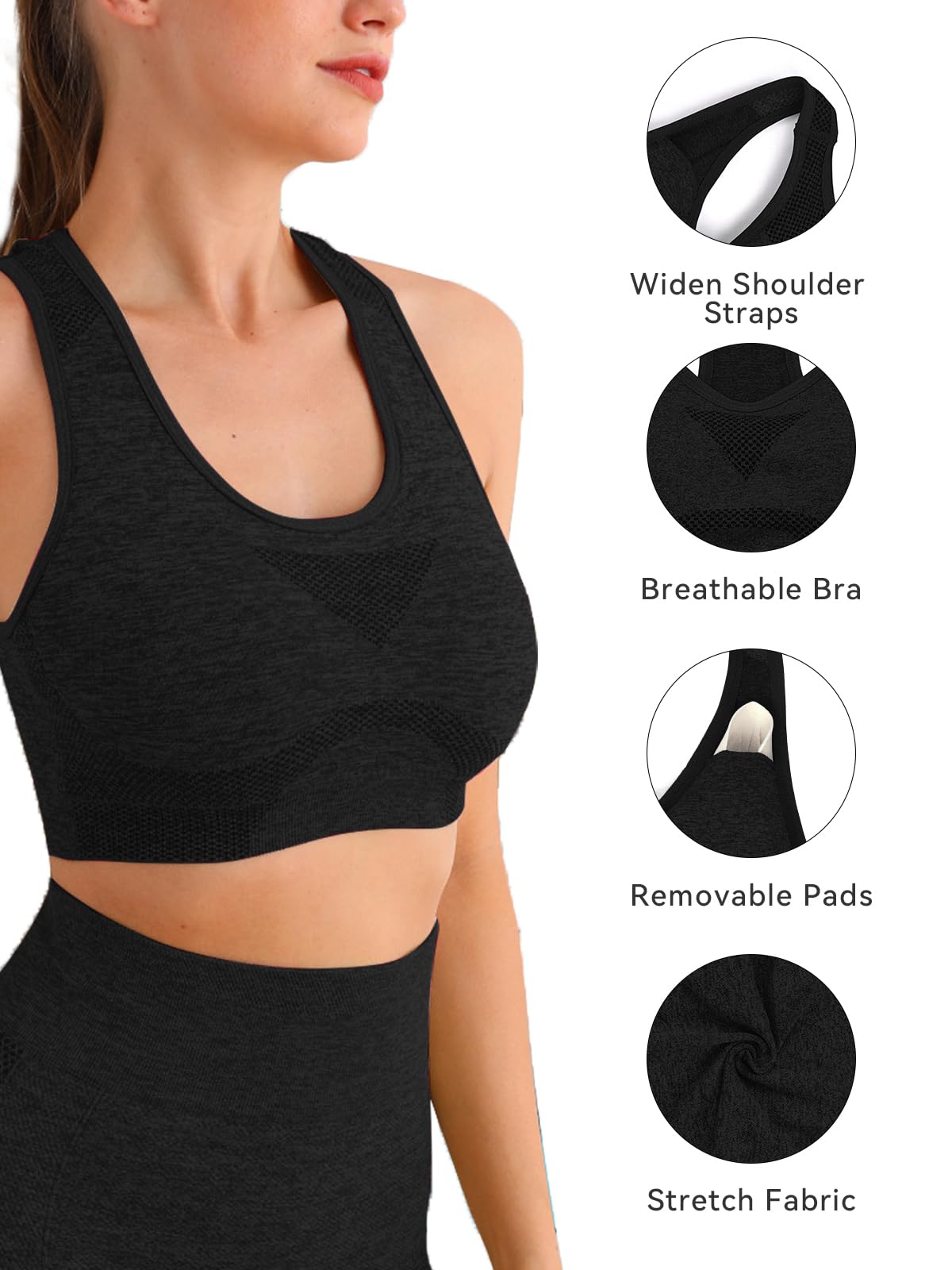 SHEKINI Ensemble Femme Sportswear Tenue de Sport Survetement Femmes Yoga Brassiere Soutien Gorge sans Armature +Leggings 2PCS Survêtement Gym Fitness Activewear