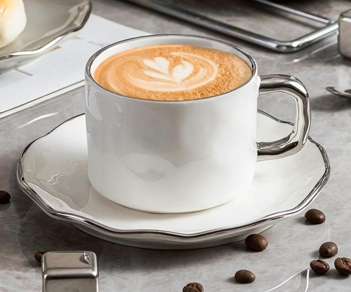 Amazon.com | UNICOLD Coffee Mug with Silver Edge Ceramic Cup Set
