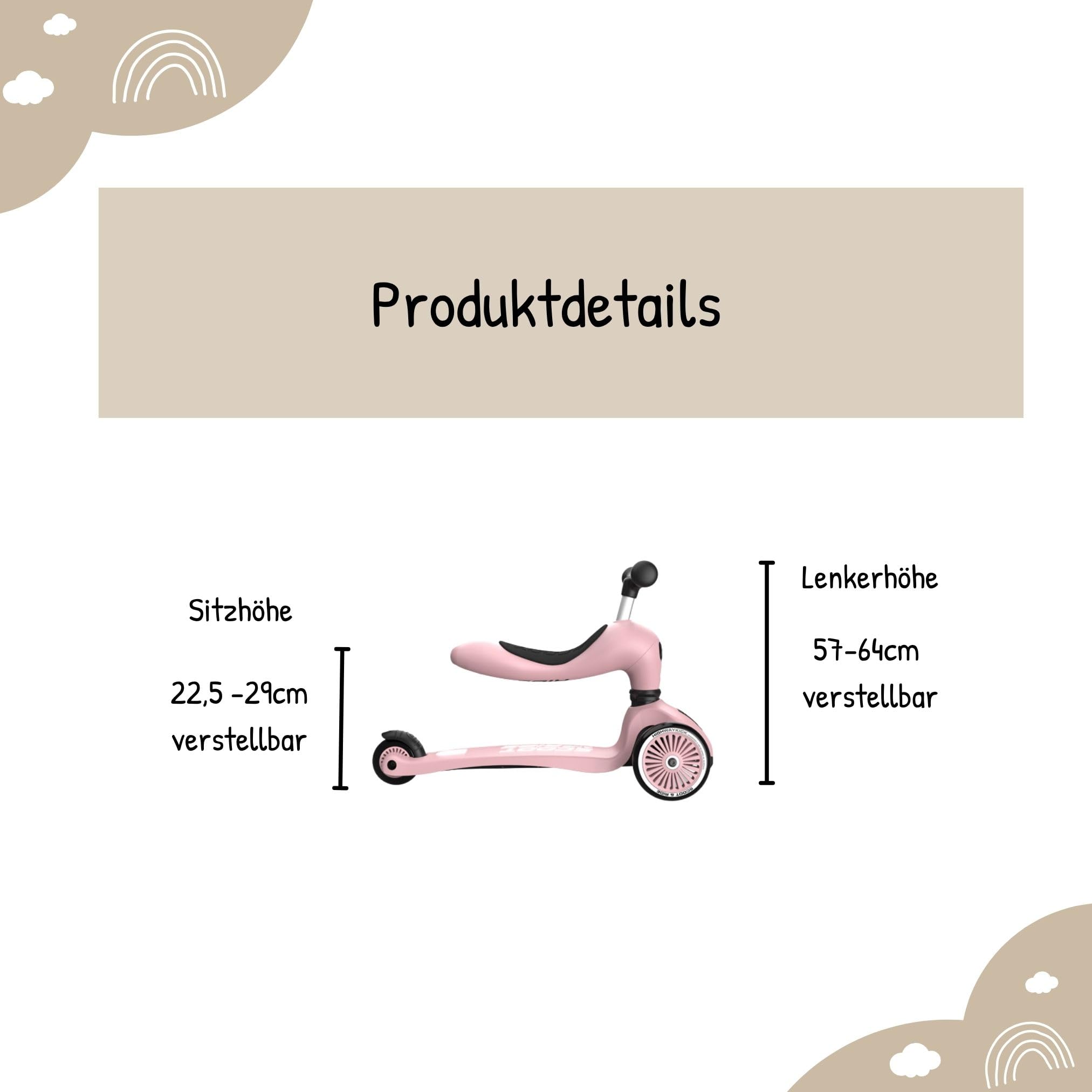 Scoot and Ride Highwaykick 1 Ash personalisierbar – 2in1 Kinderroller & Laufrad – Roller ab 1 Jahr bis 5 Jahre – Höhenverstellbar & Kippsicher – Premium Kickroller für Kinder