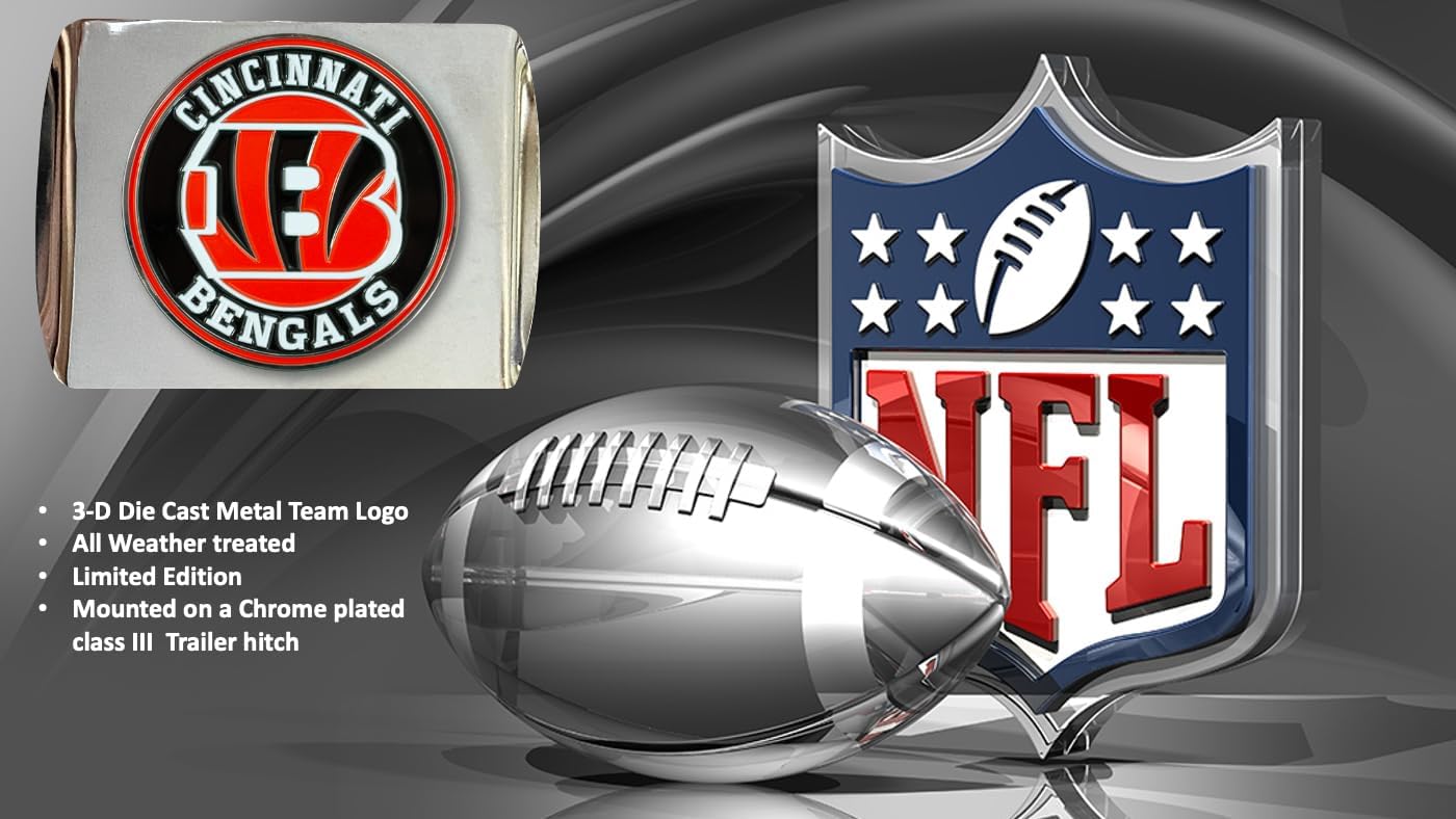 NFL Chrome Metal Hitch Cover with 3D Colored Team Logo by FANMATS - Unique Roundel Molded Design - Easy Installation on Truck, SUV, Car - Ideal Gift for Die Hard Football Fans