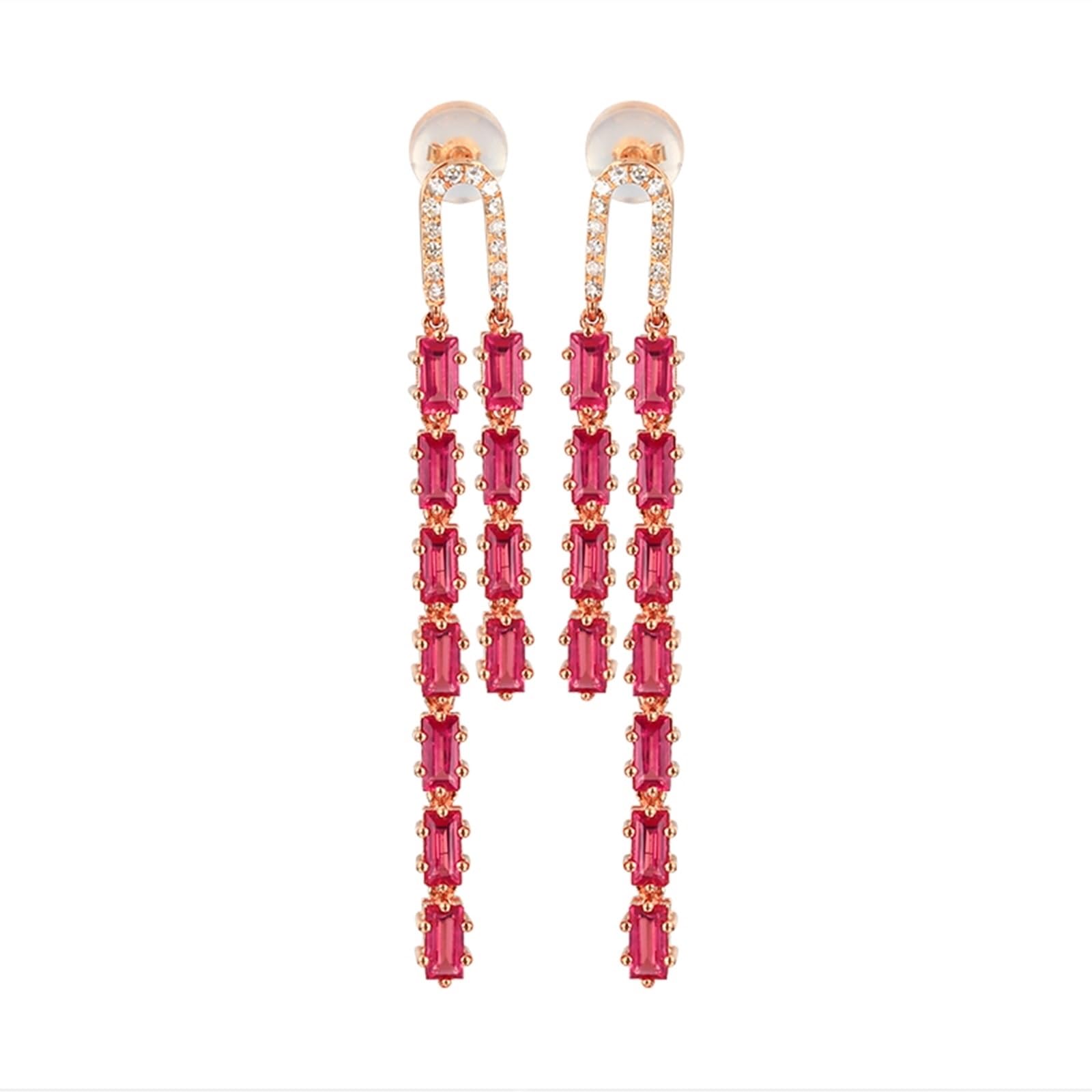 Ohrringe Echt Gold Damen Hängend, Ohrringe Anhänger mit Erstellter Rubin und Moissanite, Echtschmuck für Hochzeit Braut
