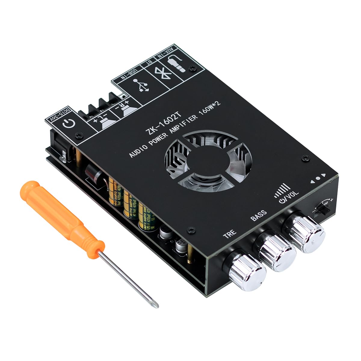Hosyond ZK-1602T Bluetooth Amplifier Board, 2.0 Channel 160W+160W Stereo Audio Amplifier with Treble and Bass Control, DC 15-36V Power Supply, Bluetooth 5.0 and AUX Inputs-image-48
