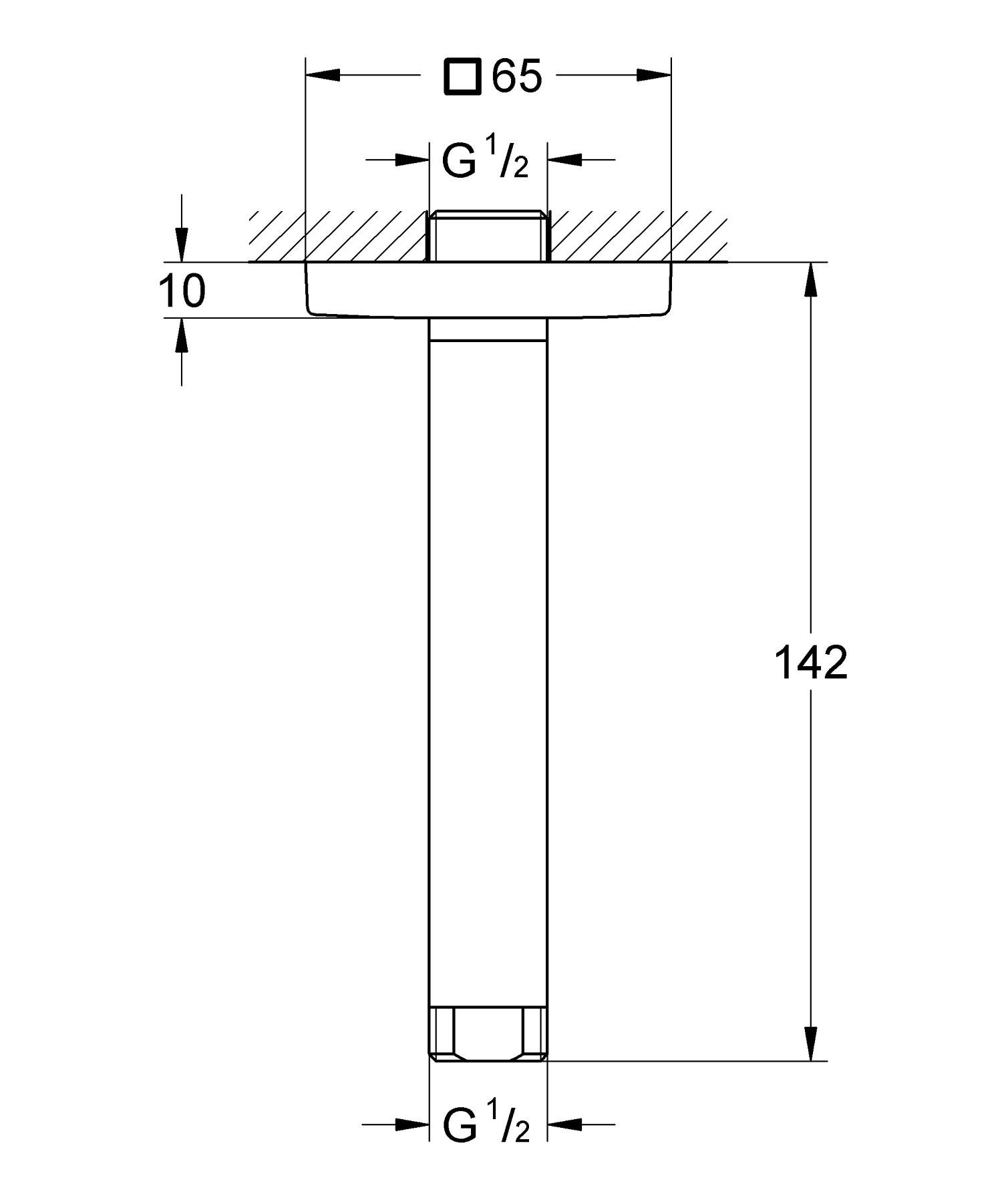 Grohe 27485000 Rainshower Braccio a Soffitto per Soffione Doccia, Cromo, Lunghezza 142 mm