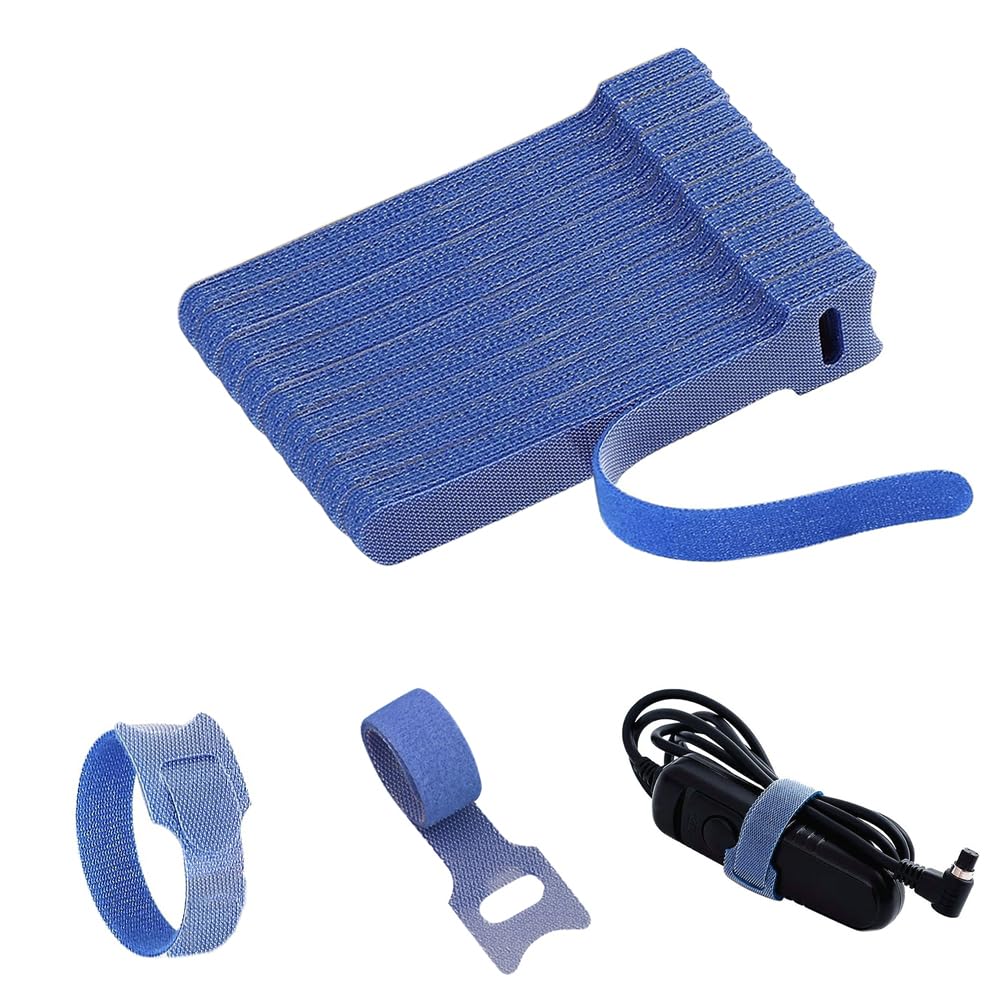 100pcs Releasable Cable Organizer Ties Mouse Earphones Wire Management Nylon Cable Ties Reusable Loop Hoop Tape Straps Tie(Blue,4inch)