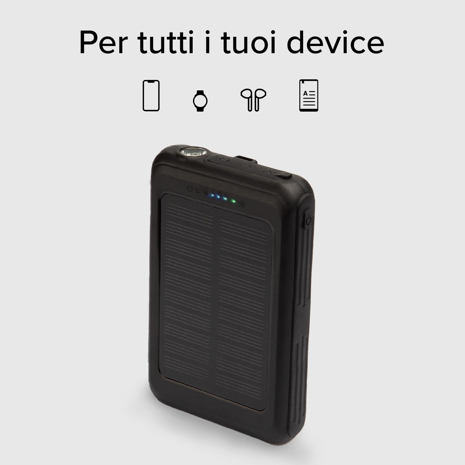 SBS Solar MagSafe PowerBank, 5000mAh, Power Bank con Pannello Solare | Ricarica Wireless, Intelligent Charge (IC), Torcia LED, Caricabatterie Portatile da Viaggio, Design Compatto, Nero