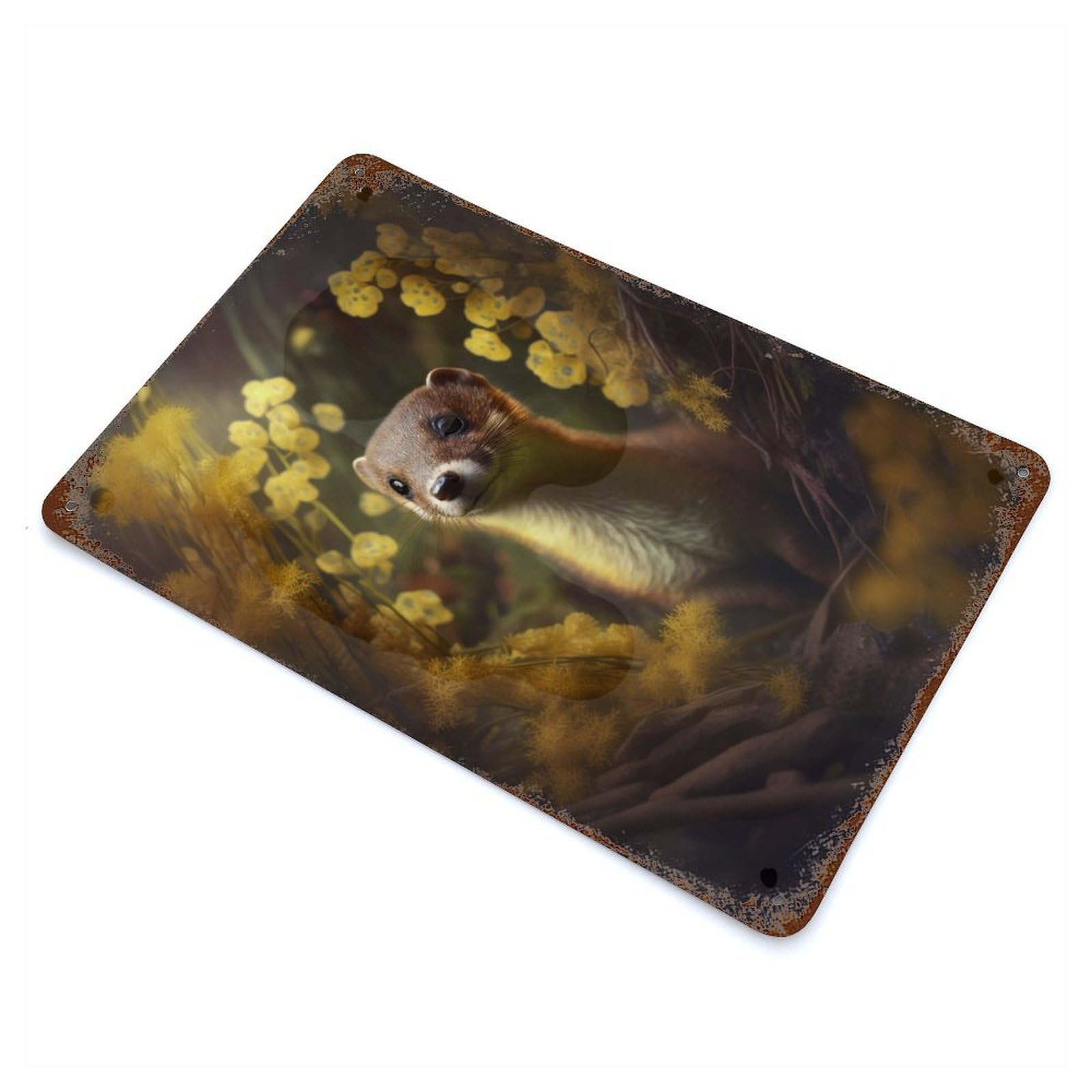 Cute Little Weasel Rusty Metal Tin Sign 11.8"x7.9", Classic Wall Plaque for Pub, Kitchen And Man Cave Decor