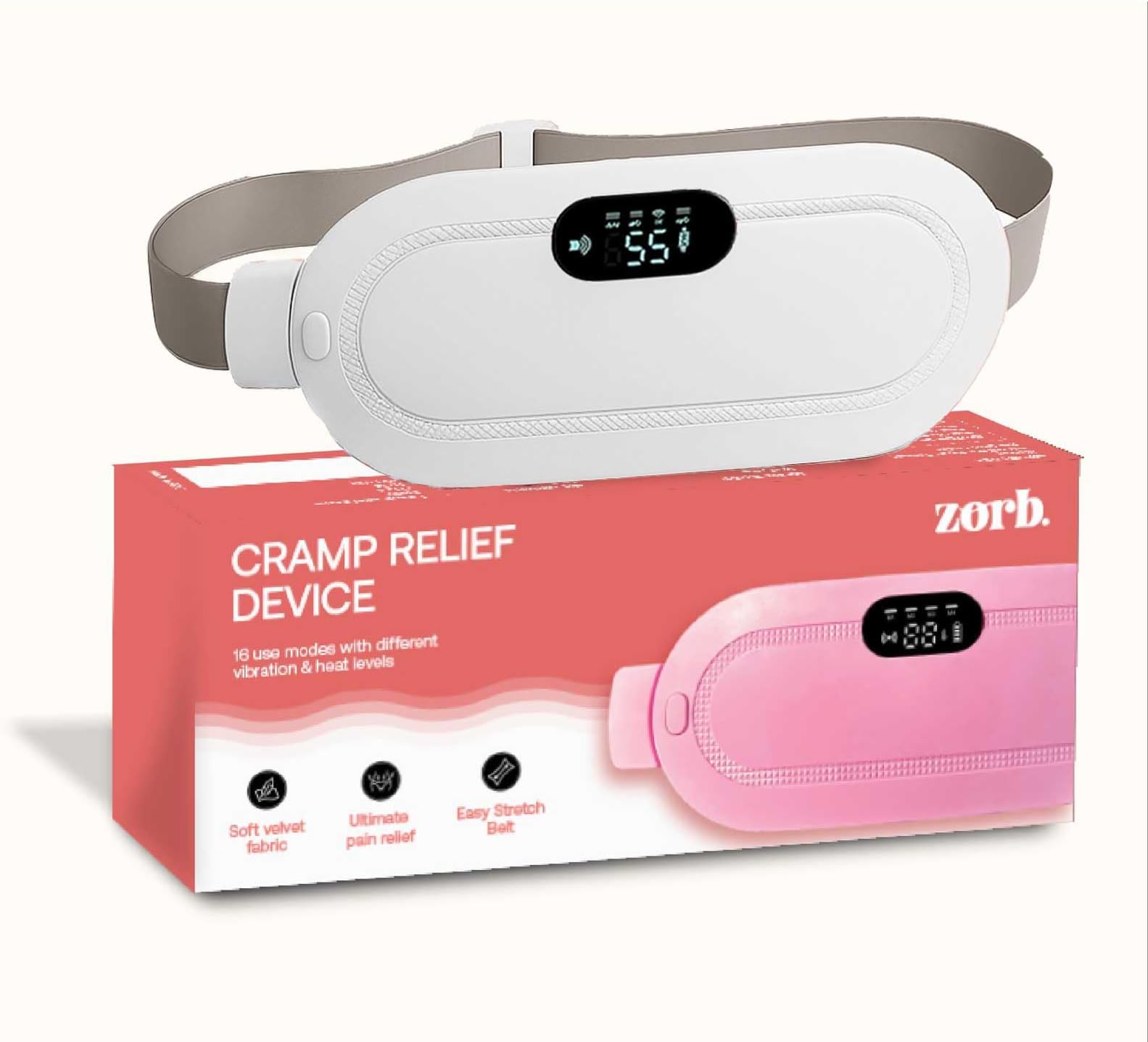 Zorb Period Cramp Relief Device for Women – Rechargeable Heating Pad with Vibration | Period Pain Relief Massager | Menstrual Cramp Comfort & Cramps Relief Machine | White Colour