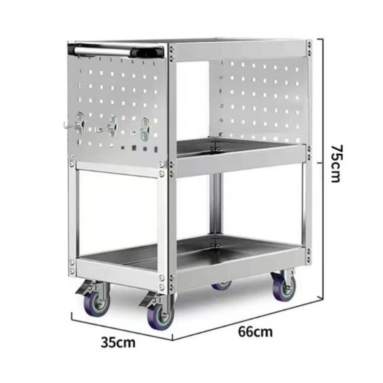 Colcolo Carrello da Lavoro in Acciaio Inox con Scaffalatura Piana E Ruote Scorrevoli per Ripostiglio di Componenti E Utensili Manuali, 66 35 75cm, Style to 5