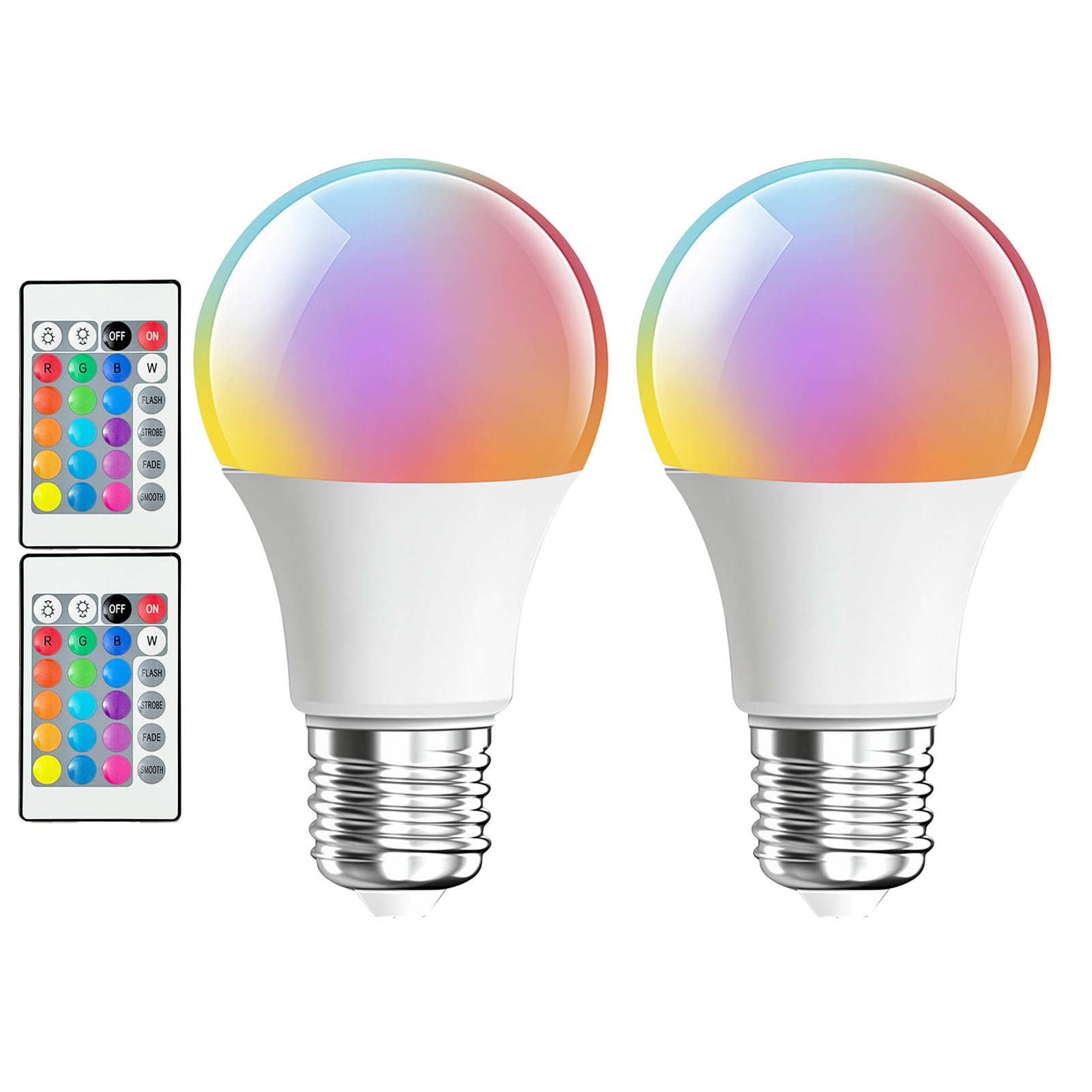 SureFly Colour Changing Light Bulb with Remote Control, 2 Pack 9W E27 RGB Light Bulb, Dimmable Colour Changing Bulb for Home Mood Lighting, 360 Degree Beam Angle LED Light Bulbs with Remote