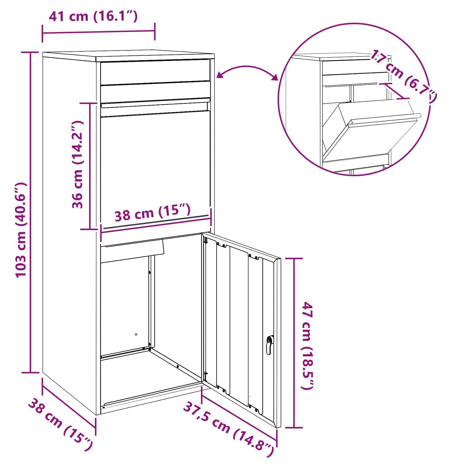 vidaXL Skrzynka na przesyłki antracytowy 47,5 x 38 x 59 cm Stal