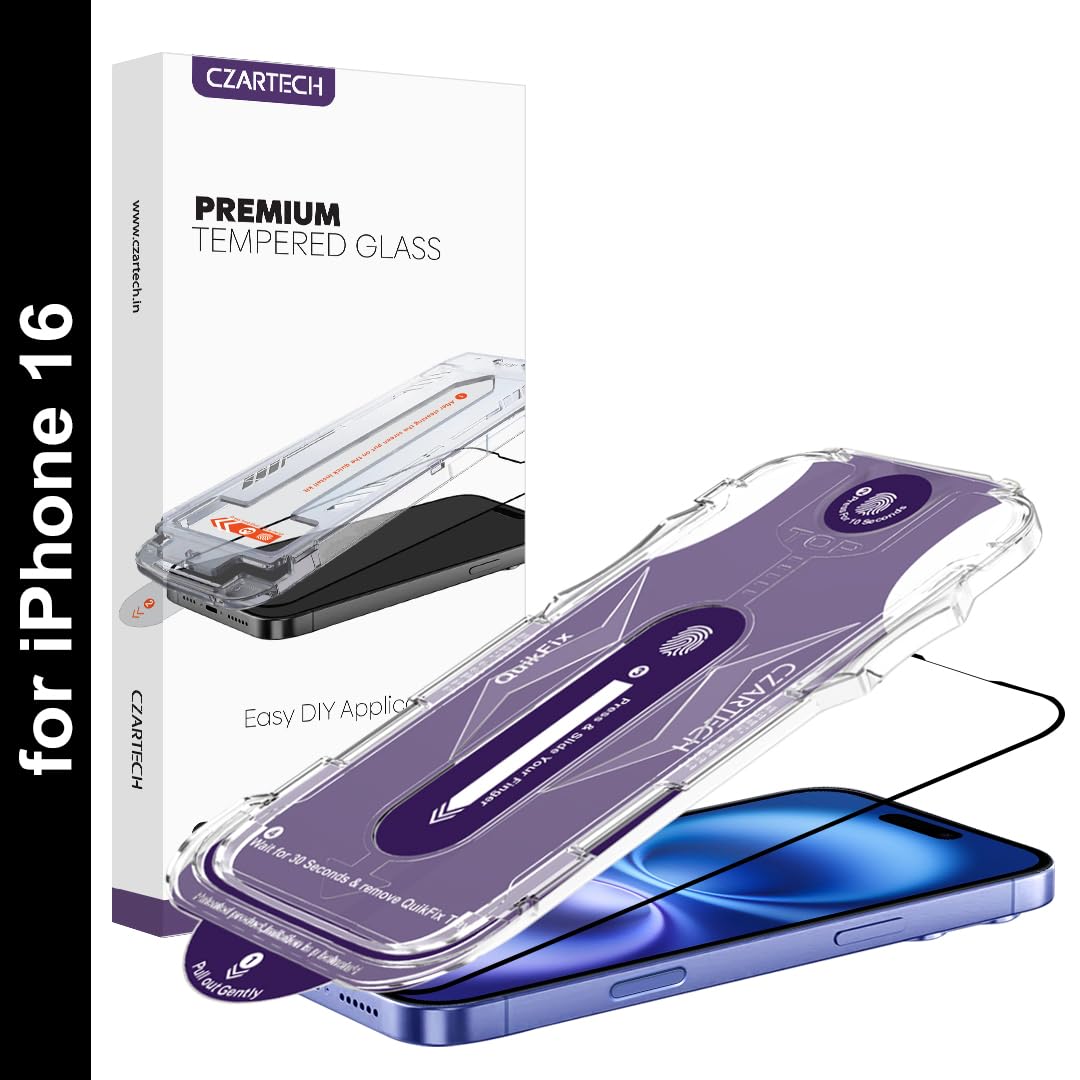 Czartech Tempered Glass Screen Protector for iPhone 16 / iPhone 15 (6.1 inch) Edge-to-Edge Guard | Bubble & Dust Free | Scratch Resistant | QuickFix Applicator with Easy Installation Kit