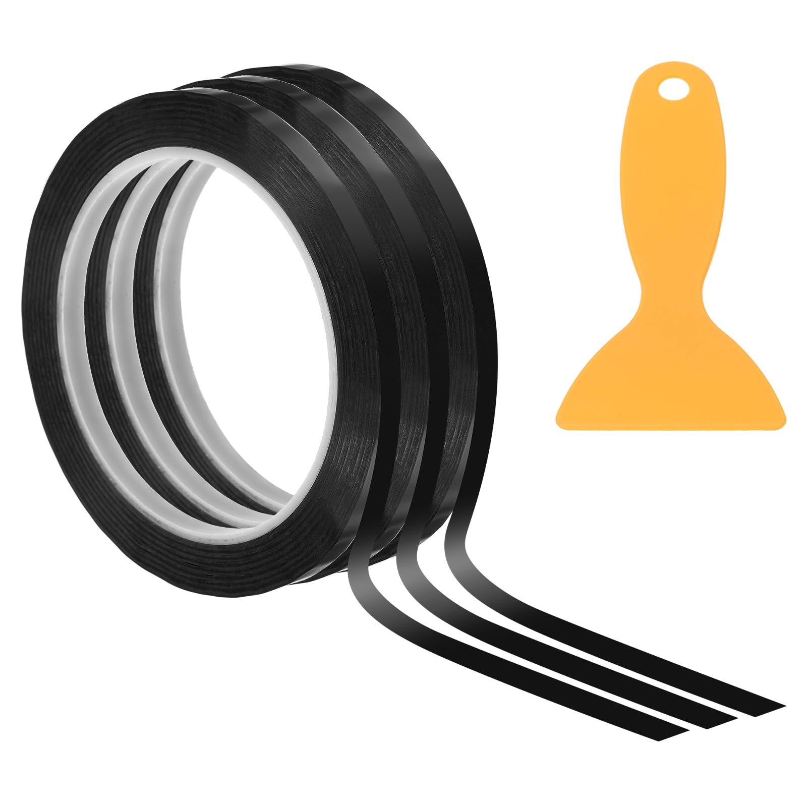 PATIKIL 5mm Whiteboard Tape, 3 Pack Thin Dry Erase Tape 66m for Graphic Chart Marking DIY Art with Plastic Scraper, Black