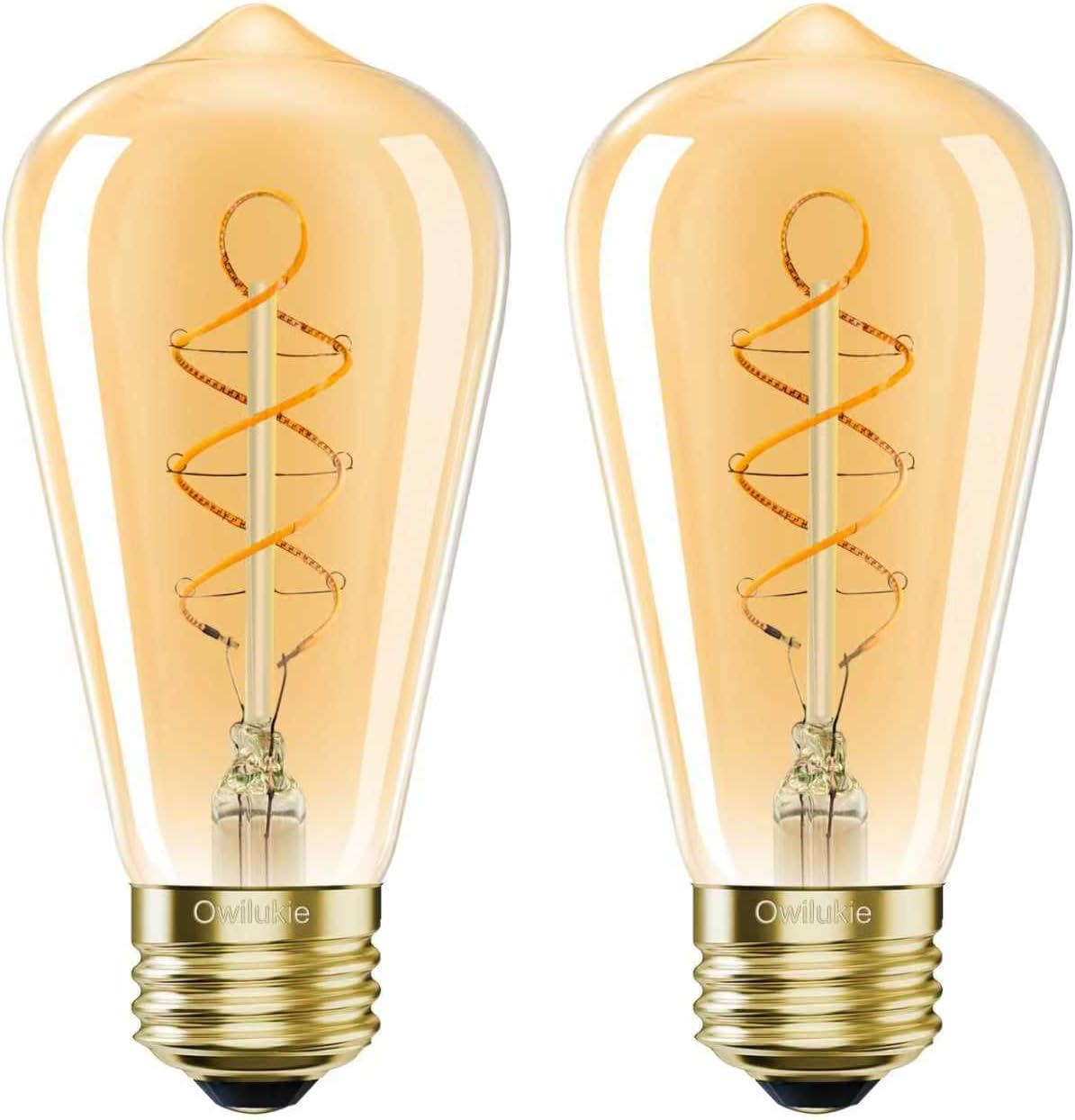 E26 Edison Bulbs 60 Watt LED, ST64 Dimmable Vintage Light Bulbs 6W 2200K Amber Warm Light, ST21 Antique Decorative Light Bulbs, CRI90+, 2 Pack