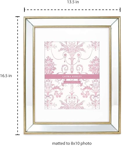 Miniatura 2 de Laura Ashley Marco de fotos de espejo biselado dorado de 11 x 14 pulgadas (mate 8 x 10), marco de espejo clásico con ángulo inclinado profundo, para