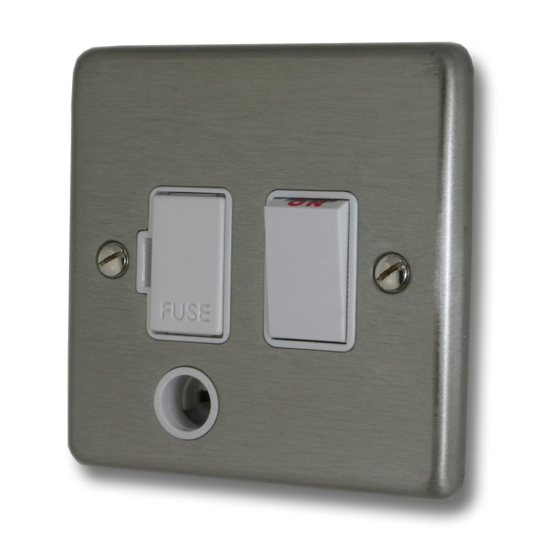 G&H Brassware Silver G&H Css56w Standard Plate Brushed Steel 1 Gang Fused Spur 13A Switched & Flex Outlet