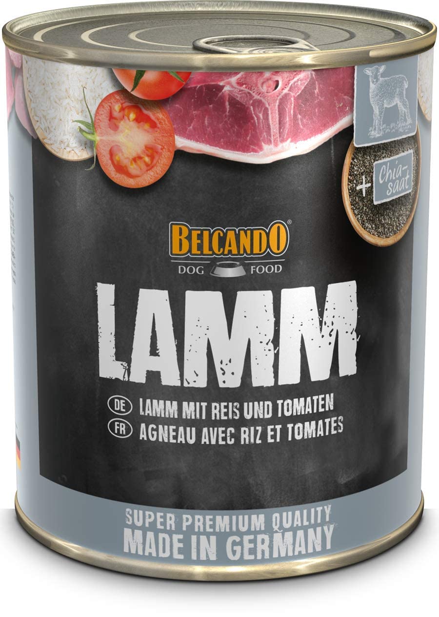 Belcando Super Premium lattina [6x800g Agnello con riso e pomodori] | Cibo umido per cani | Cibo umido in lattina | Alimento completo per cani di tutte le razze