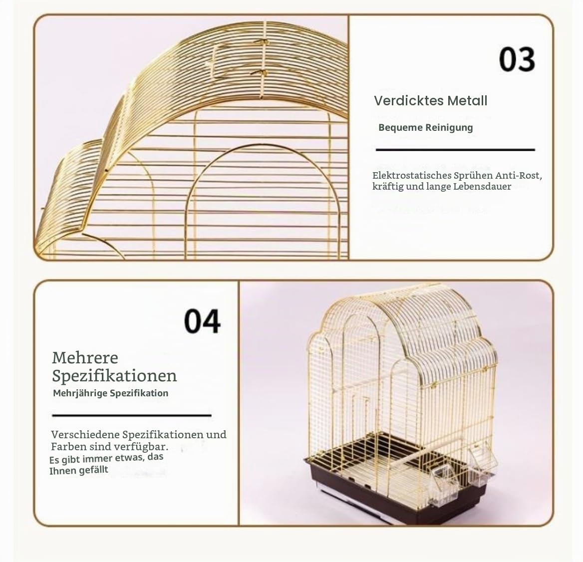 Vogelkäfig Wellensittich Metall-Vogelkäfig, Reiseträgerkäfig Mit Tablett, Papageien-Reisevogelkäfig Für Nymphensittiche, Sittiche Vogel Käfig(Gold)