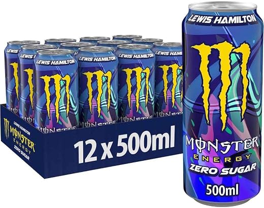 Monster Energy Zero Sugar Energy Drink, Lewis Hamilton Edition, 500ml, Pack of 12 Cans