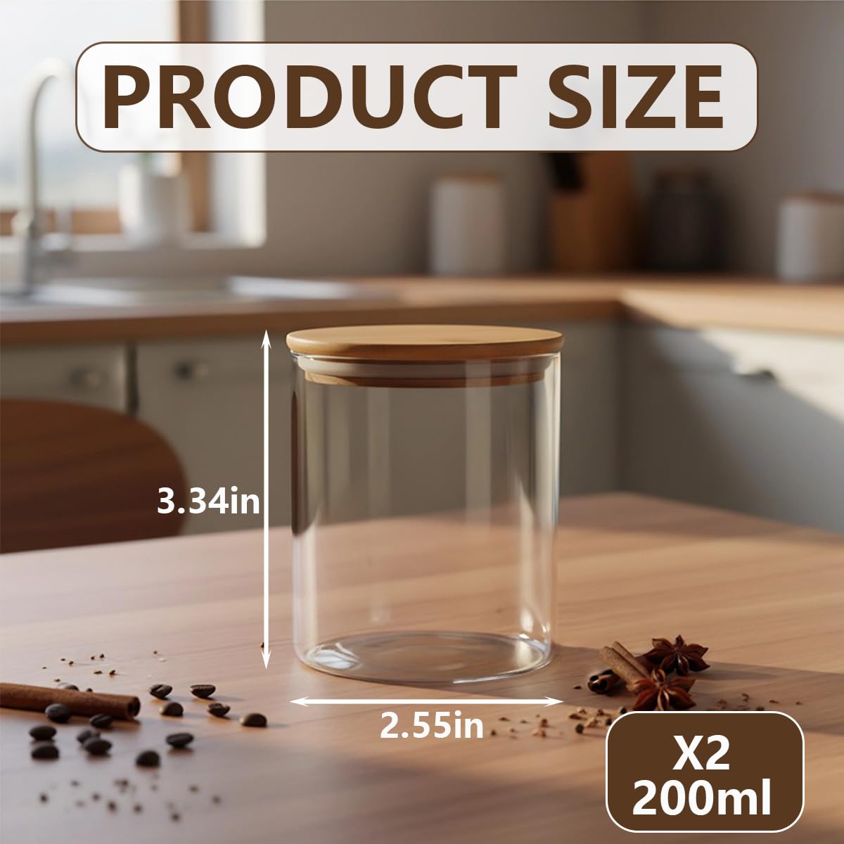 Amazon | 透明ガラスキャニスター食品保存ジャー 密閉木製蓋 2個