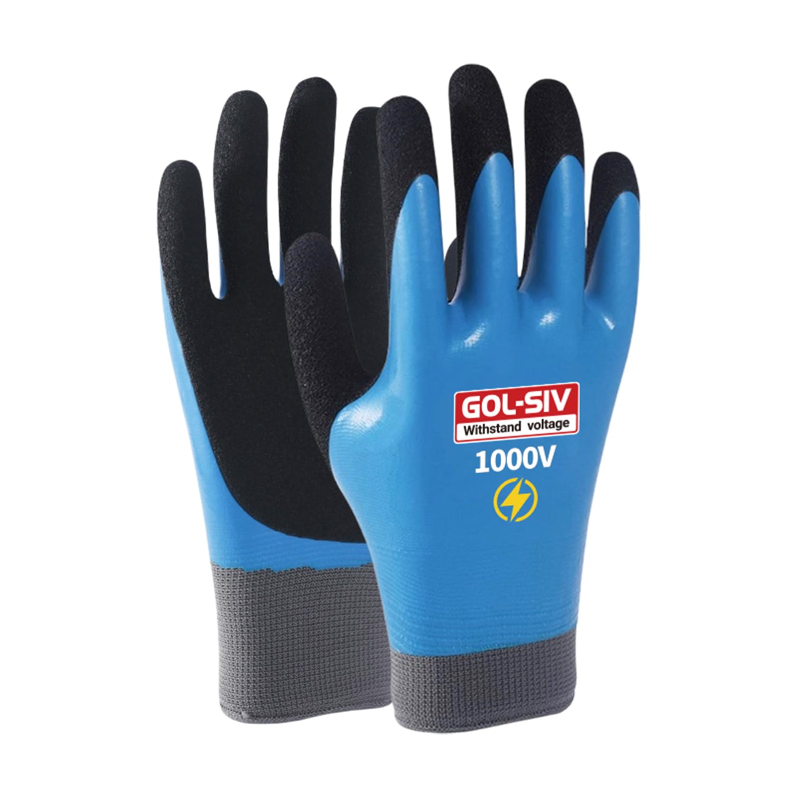 Electrician Gloves 1000V High Voltage,ASTM D120 Certified & Double Insulated Electrical Gloves,Rubber Safety Work Gloves (Blue,Large)