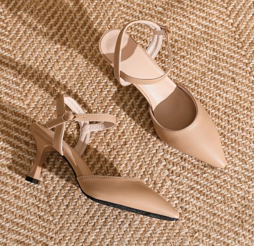 LizFoYa Womens Closed Toe Ankle Strap Heels Pointed Toe Pumps Shoes Slingback High Heel Dress Shoes3