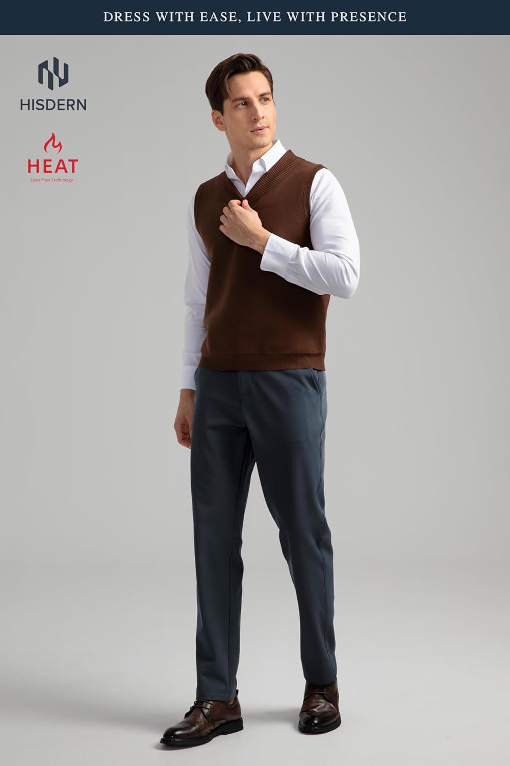 HISDERN Heat 701 Men's Thermal Golf Pants Stretch Fleece 30"/32" No Iron Comfy for Winter Business Casual with Pocket - Image 3