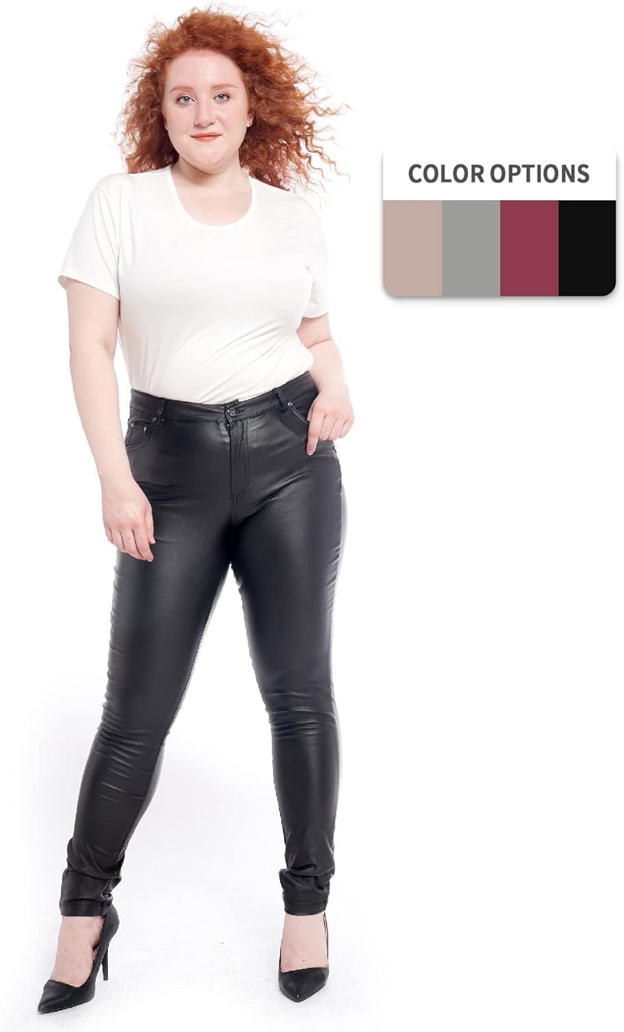 S P Y M Womens Stretchy Jeggings, Faux Leather Legging Pants with Pockets, Regular and Plus Size - Image 3