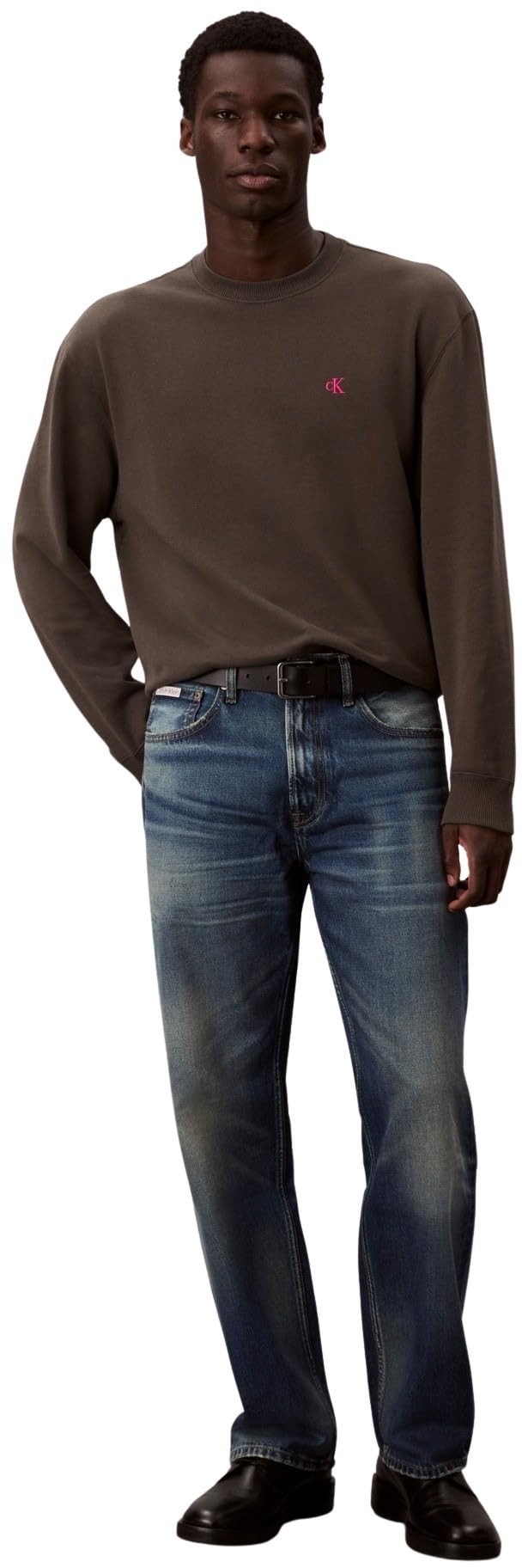 Calvin Klein Uomo Felpa Terry Monogram Relaxed Fit, Marrone (Beluga), XXL