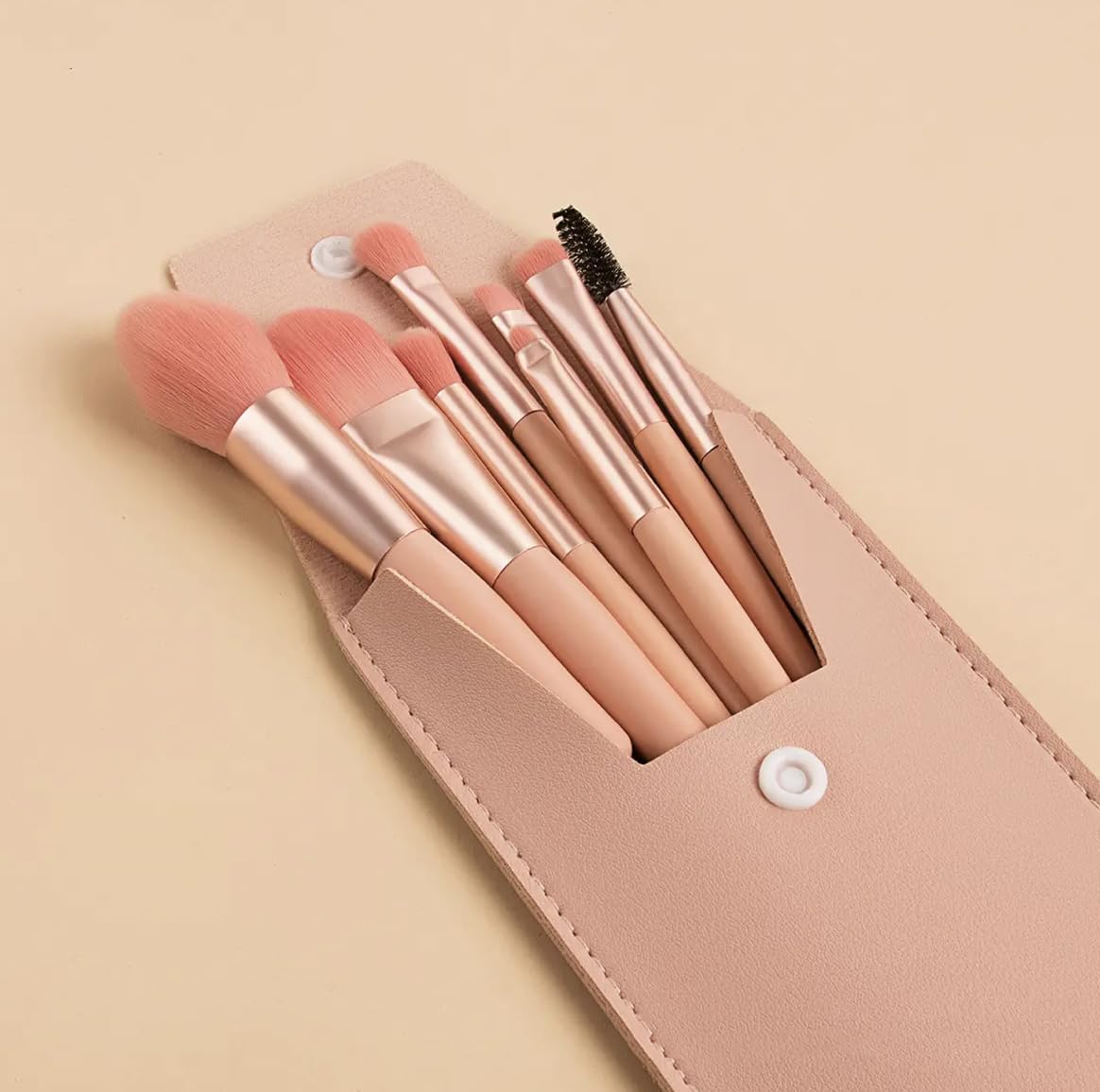 Personalized Travel Makeup Brush Set - 8 Pcs Custom Name Pouch & Brushes Kit - Portable ON THE GO Cosmetic Brushes - Customizable Pouch & Brushes Color - Professional Make Up Gift Kit (Coral Pink)