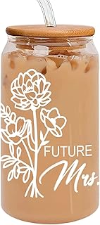 Bride to Be Gifts-Bridal Shower Gifts-Engagement Gift-Engagement Gifts for Women-Engaged Gifts for Her- Bride Gifts-16 OZ Future Mrs Can Glass