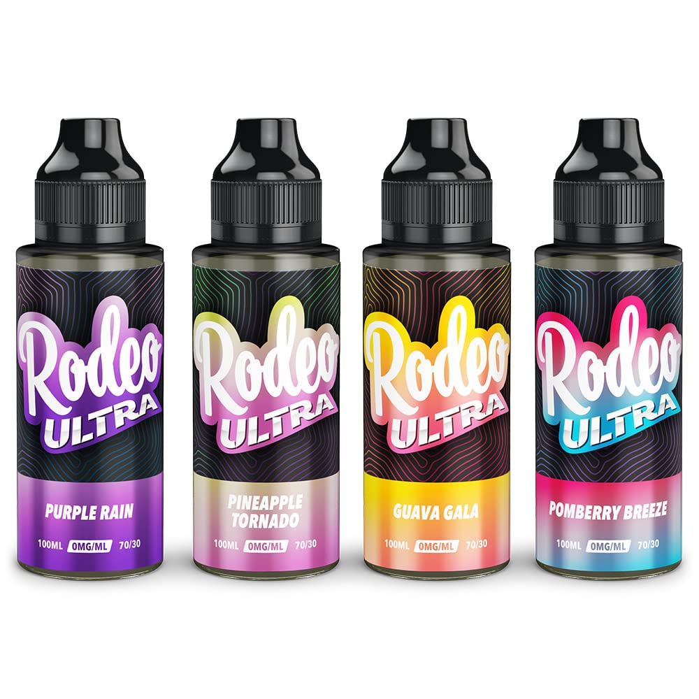 Rodeo Ultra Vape Liquid 4 x 100ml Purple Rain + Pineapple + Guava Gala +  Pomberry