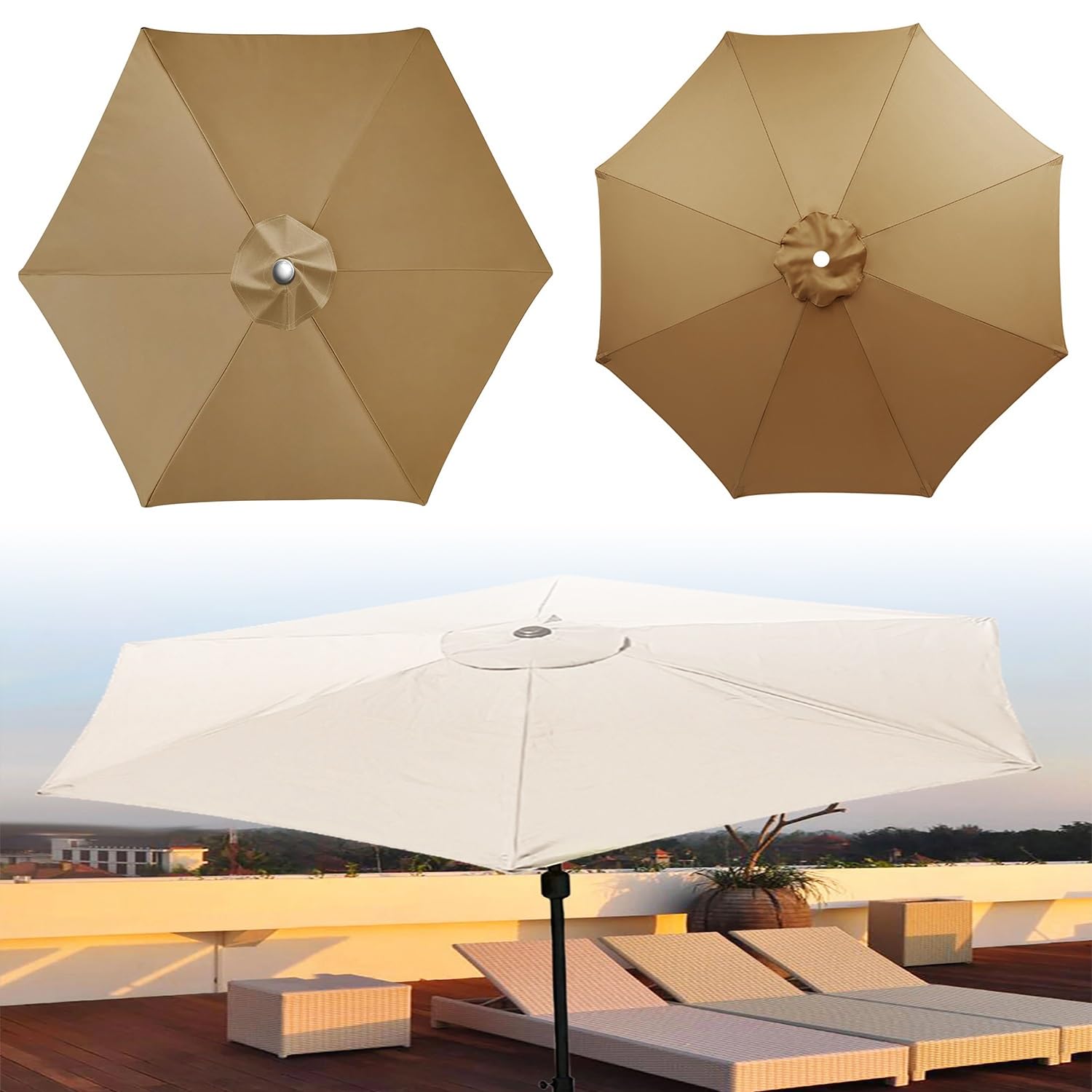 Zapasowy baldachim do parasola UV50+, wodoodporna tkanina, targ ogrodowy, basen, patio, osłona pasuje do parasoli od 2,0 m do 4,0 m, 6/8 żeber, ochrona przed słońcem na zewnątrz