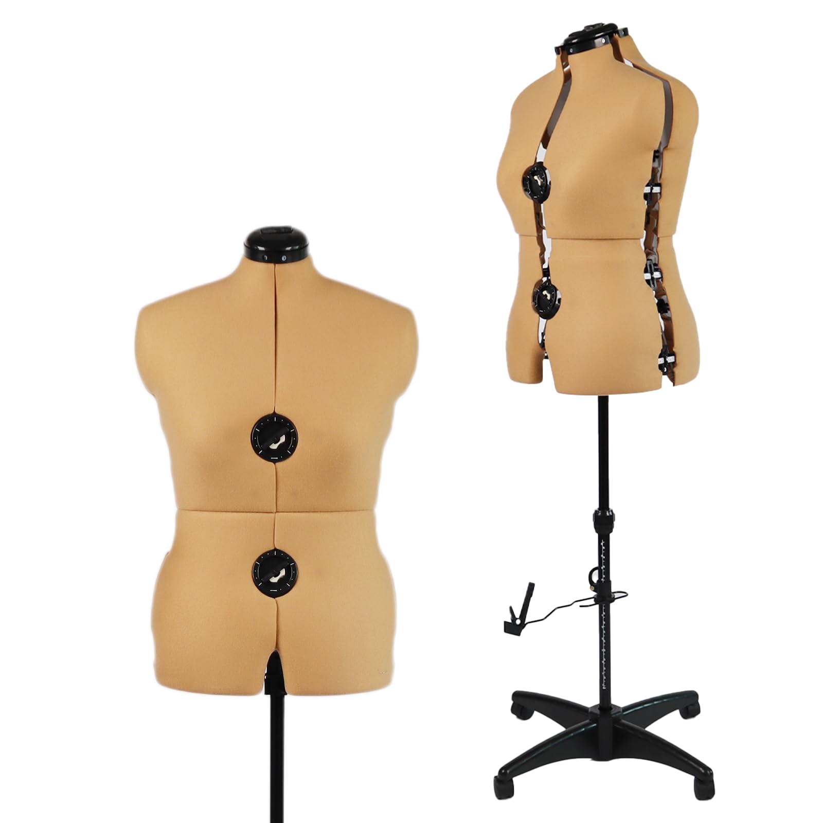 Maniquí ajustable de cúrcuma para coser talla femenina 12-18, cuerpo de modelo pinnable con 13 esferas, ruedas desmontables, rango de altura de 42.5 a 60 pulgadas para exhibición de ropa, mediano a