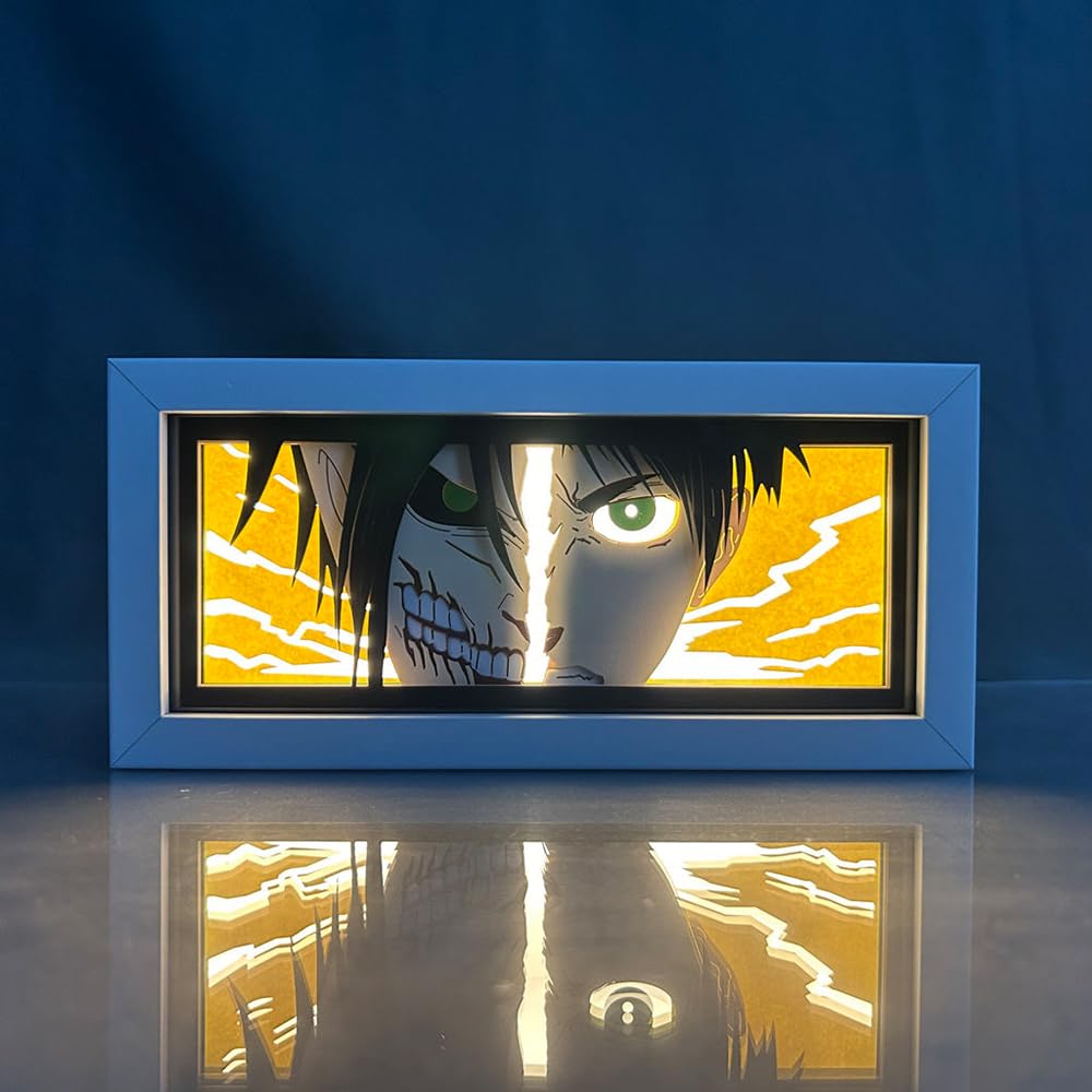 Zhongkaihua Eren Jaeger/Levi Light Led Lamp Anime Light Up Box, Levi/Eren Jaeger Figure Art Papercut Table Lamps Light Frame Desk Decorations Gifts