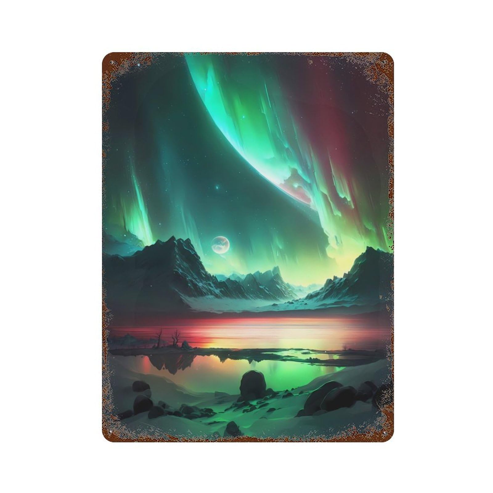Aurora Glacier Landscape Decorative Tin Sign 15.7"x11.8", for Bistro, Counter And Cafe Decor, Retro Wall Decor