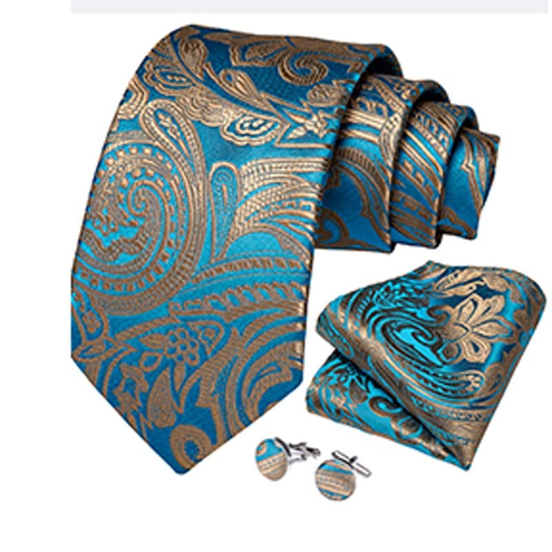 Corbata para traje con pañuelo y gemelos diseño boda miniatura 2