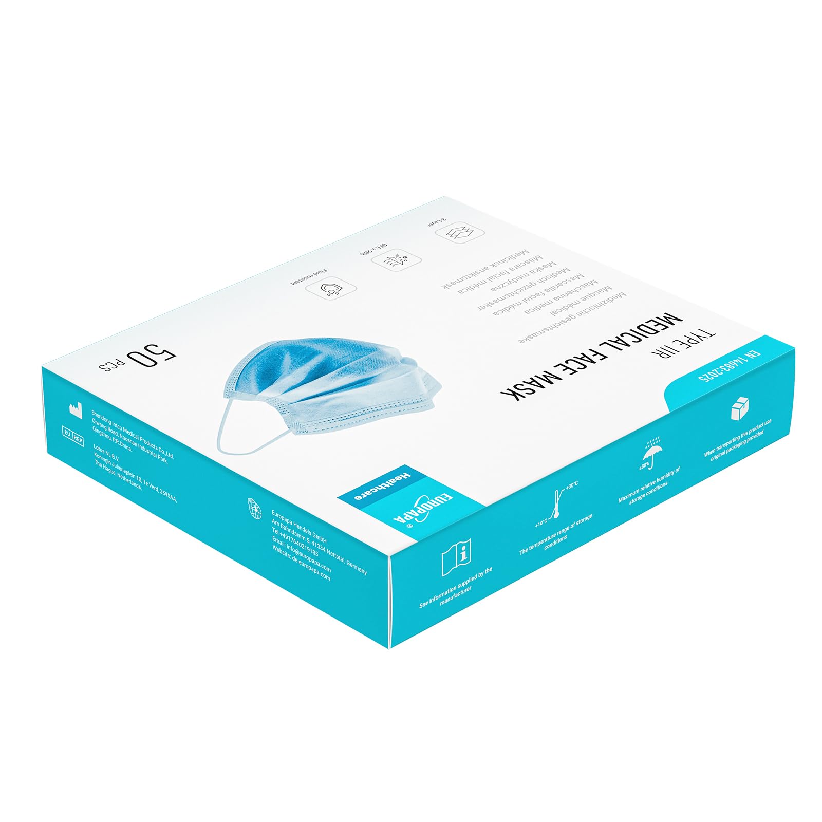 EUROPAPA® Blau Medizinisch Type IIR Norm EN14683 TÜV CE zertifizierte Mundschutzmasken OP Masken 3-lagig Mundschutz Gesichtsmaske Einwegmaske BFE ≥ 98%, 10 Box (500 Stück)