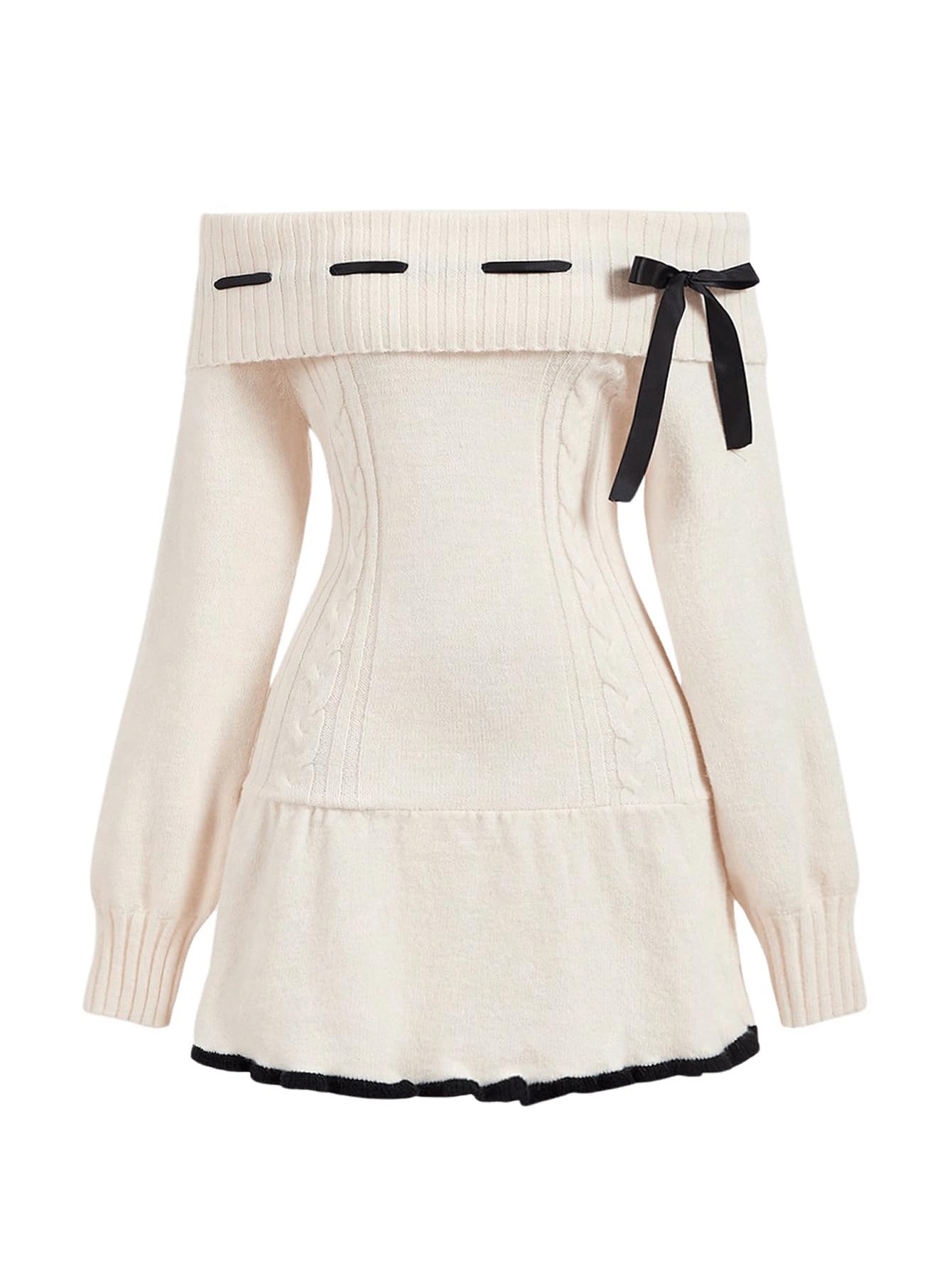 SOLY HUX Womens Off The Shoulder Sweater Dress Bowknot Knit Mini Dresses Bodycon Long Sleeve Sweater Dress 2024
