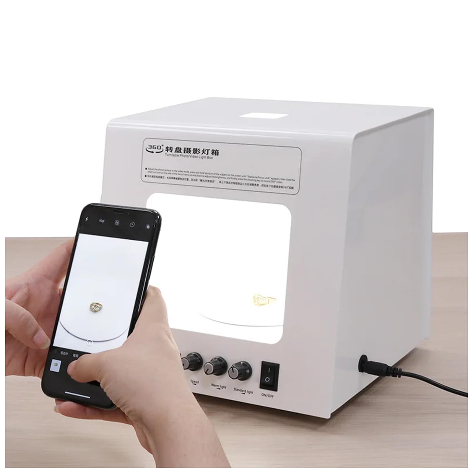 SUZLAZYR Light Box Photography, Lightbox for Product Photography, Photo Studio Light Box with Built-in Dimmable and Turntable for 360° Shooting Jewerly Photo and Video
