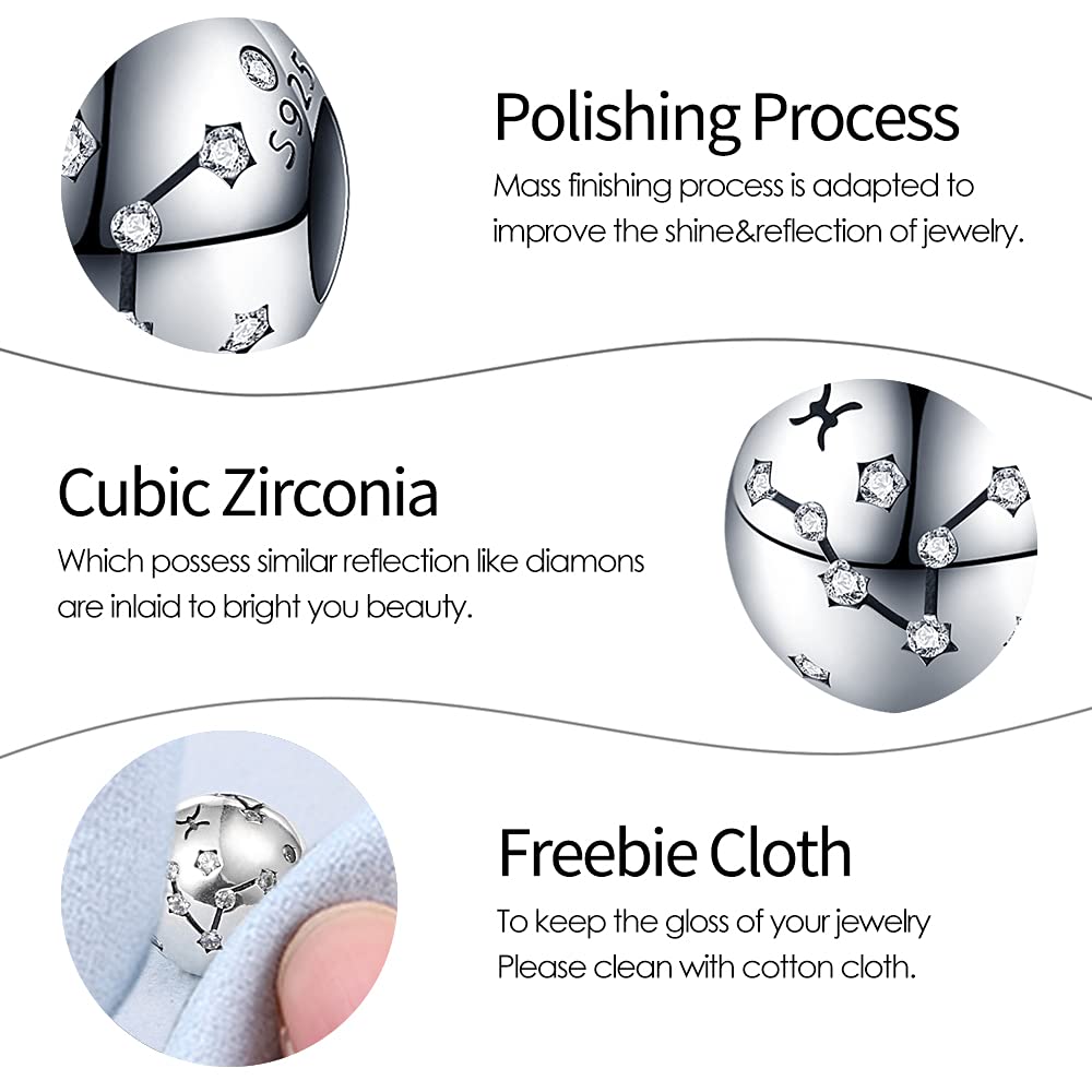 Kobiety Charm Zawieszek Znaki gwiazdek dla bransoletki 925 Sterling Silver 12 gwiazdek Charms Beads odpowiednie dla Pandora bransoletki, Kompatybilny z europejskim bransoletkiem i bransoletkiem