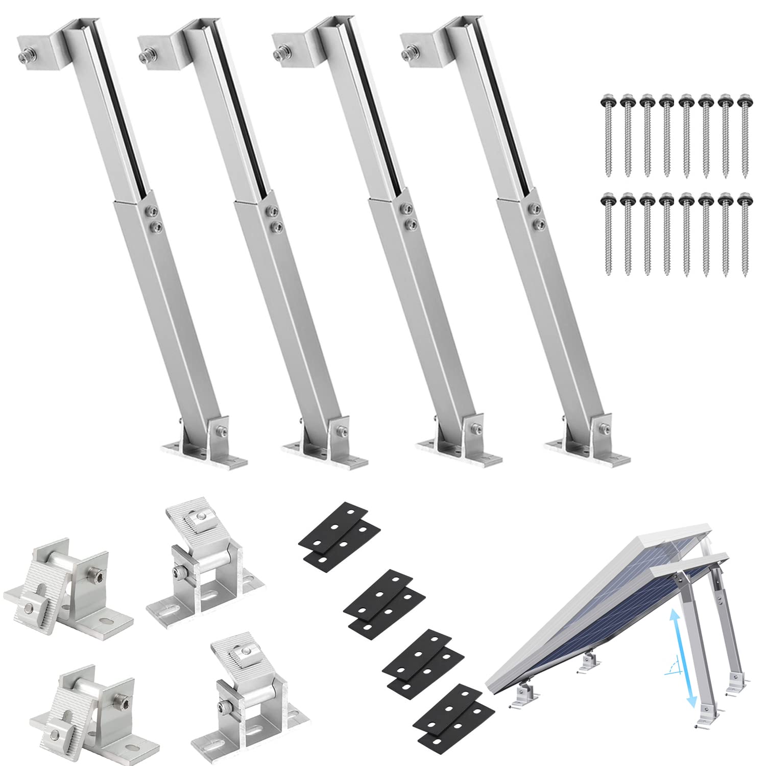 2 stuks verstelbare zonnepaneelhouders, haken voor balkon, balustrade en balkonstroomvoorziening, voor zonnepaneel, balkon en plat dak, roestvrij stalen haken voor balkonleuninghouders