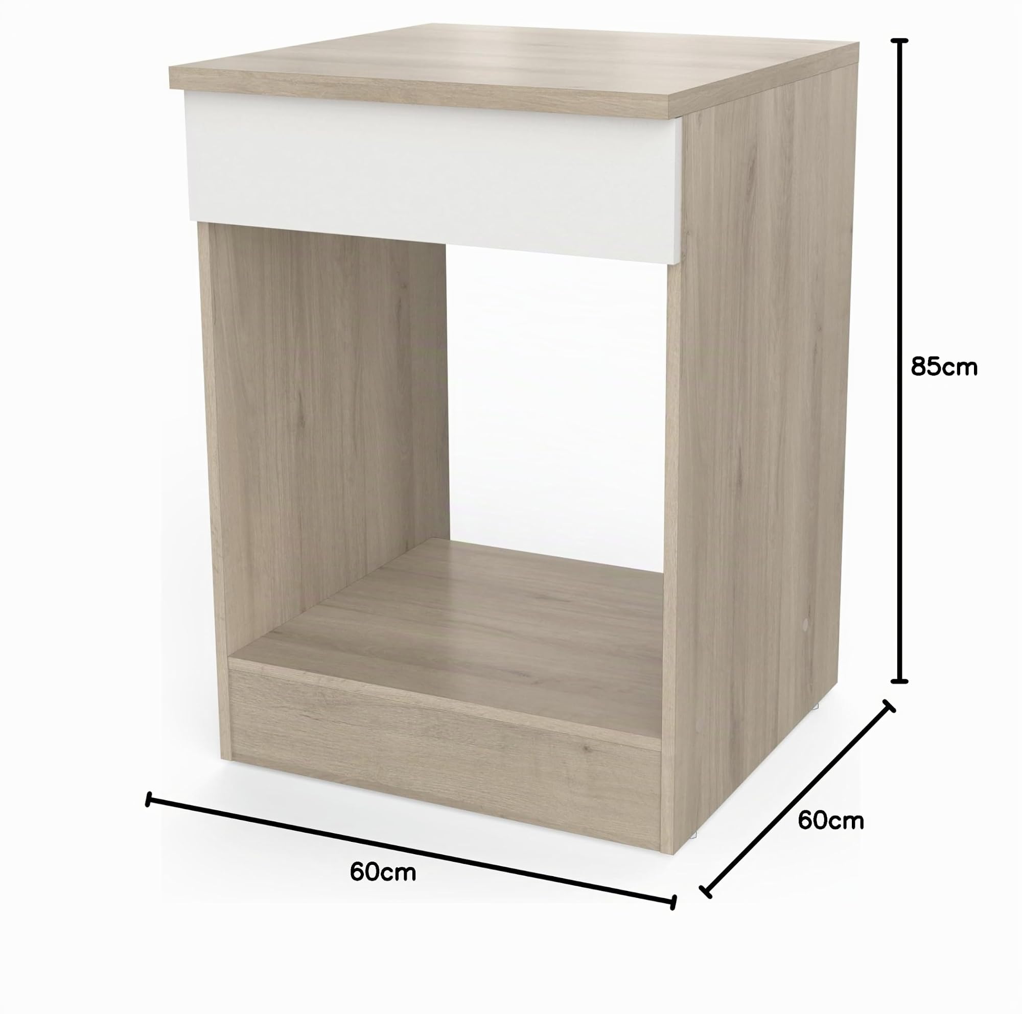 Meuble Four Encastrable Avec Plan De Travail - Cuisine Complete ‟ORIGAN”- Coloris Chêne Clair & Blanc Mat - 60 x 60 x 85 cm