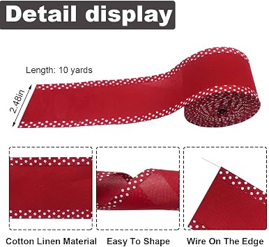 Red Wired Edge Ribbons 2.5 10 Yards, Spring Solid Wired Edge Decoration Ribbon Fabric Craft Burlap Wrapping Ribbon for Holiday Party Wrapping DIY Craft Wedding Decoration Wreaths Bow