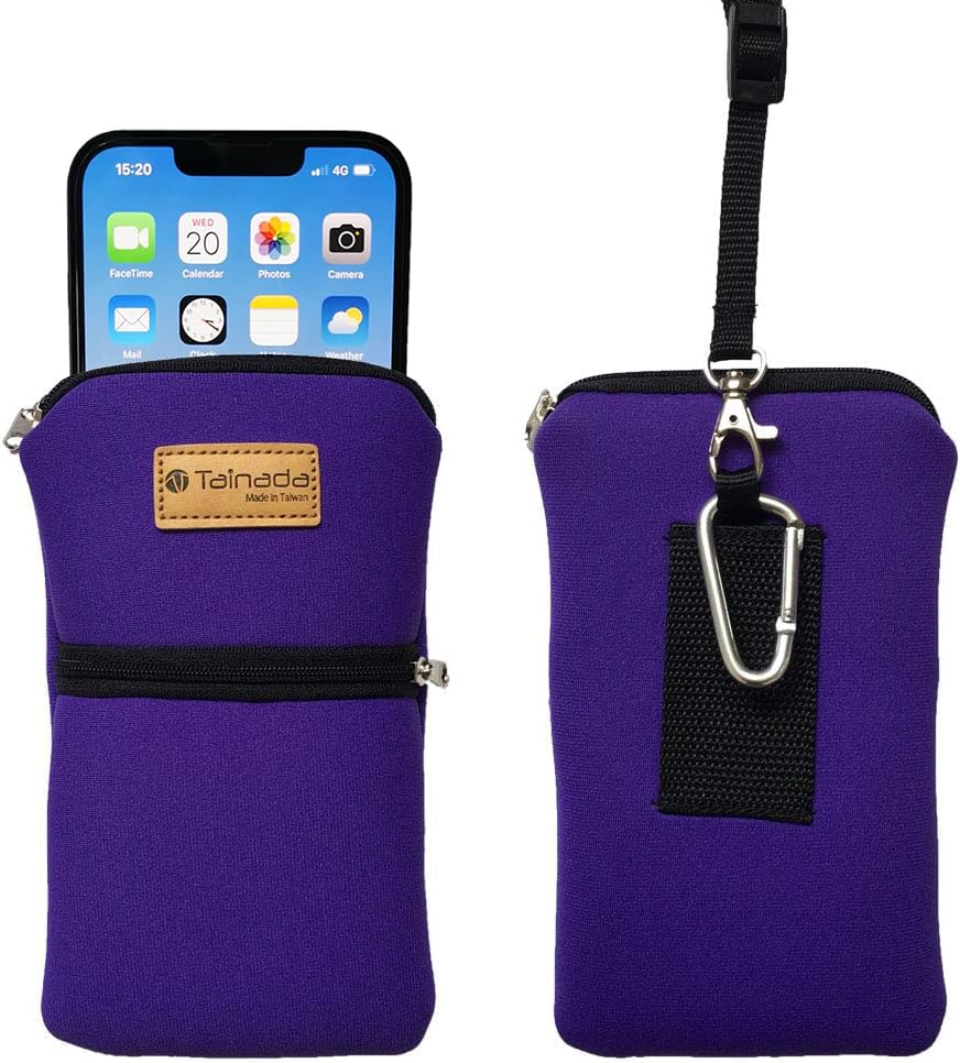 Tainada Dual Zipper Neck Cell Phone Pouch Case Bag w/Belt Loop (Purple)