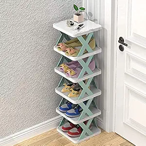 AVMPHD 6 Layer Foldable Shoe Rack Design Lightweight Adjustable Plastic Foldable Shoe Cabinet Storage Portable Folding Space Saving Shoe Organizer Home and Office