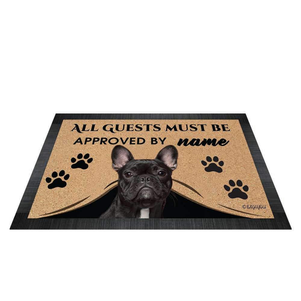 BAGEYOU All Guests Must be Approved Outdoor Doormat with My Love Dog French Bulldog Welcome Floor Mat Custom Name 23.6" X 15.7"