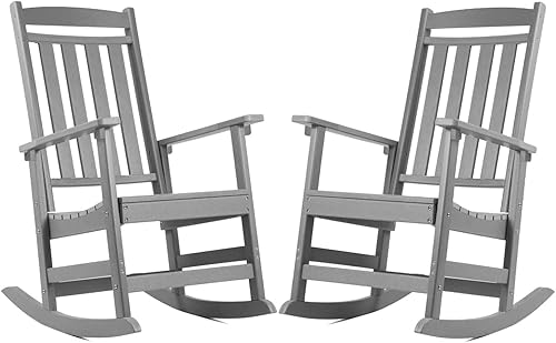 FOOWIN Mecedoras para patio, basculante de porche de respaldo alto de polietileno de alta densidad, resistente a todo tipo de clima, mecedoras para